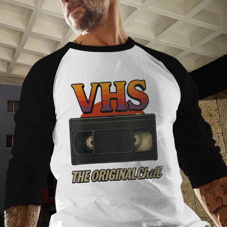 VHS Tape Nostalgia Old School Technology Humor Baseball Raglan Shirt