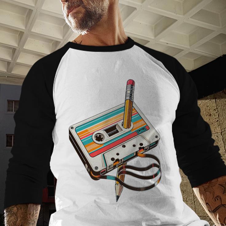 Vintage Cassette Tape And Pencil Nostalgia Party 70s 80s 90s Premium Baseball Raglan Shirt