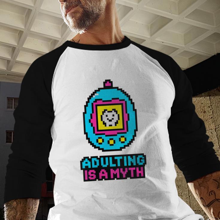 Women's Adulting Is A Myth Retro Pixel Pet Nostalgia Millennials Baseball Raglan Shirt