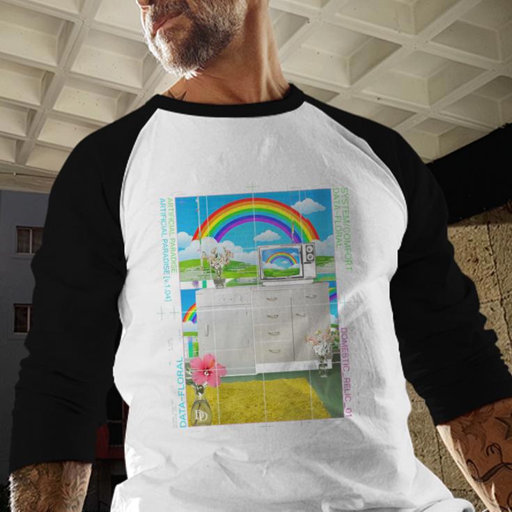 Women's Frutiger Aero Aesthetic Rainbow Glitch Art Baseball Raglan Shirt Women's Frutiger Aero Aesthetic Rainbow Glitch Art Baseball Raglan Shirt