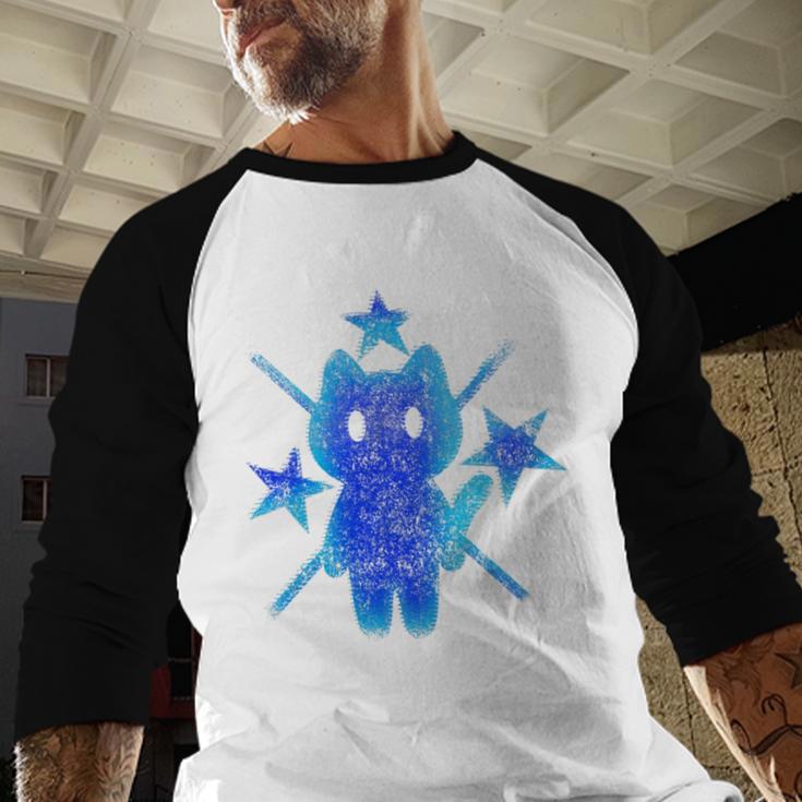 Yk2 Grunge Earthy Blue Cat With Stars Tomboy 90s Nostalgia Premium Tri-Blend Baseball Raglan Shirt