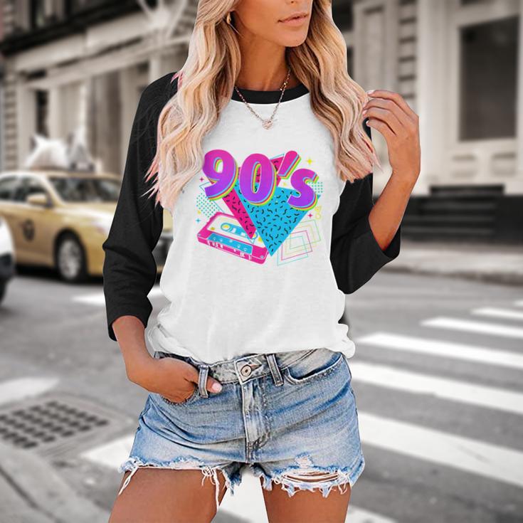 90's Vibe Retro Style Cassette Tape Nostalgia 1990s Party Baseball Raglan Shirt