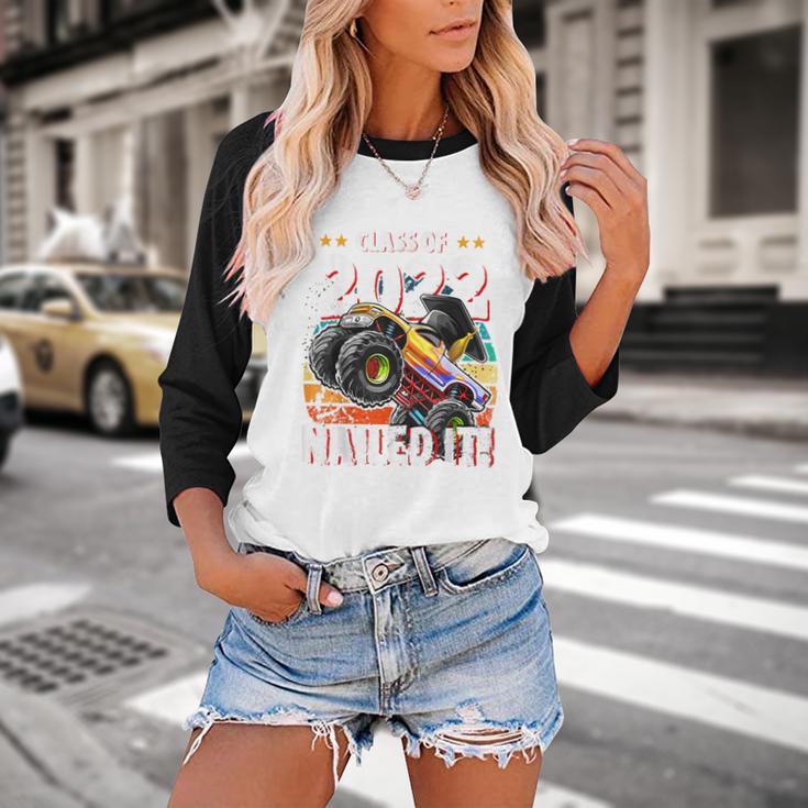 Class Of 2022 Monster Truck Graduation Cap Retro Sunset Boy Baseball Raglan Shirt