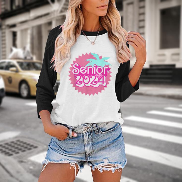 Class Of 2024 Senior Pink Retro Classic Girl Grad Graduation Baseball Raglan Shirt