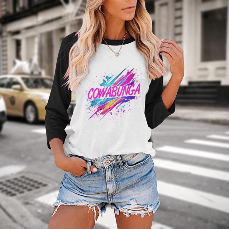 Cowabunga Retro 80s 90s Nostalgia Slang Neon Grunge Art Baseball Raglan Shirt