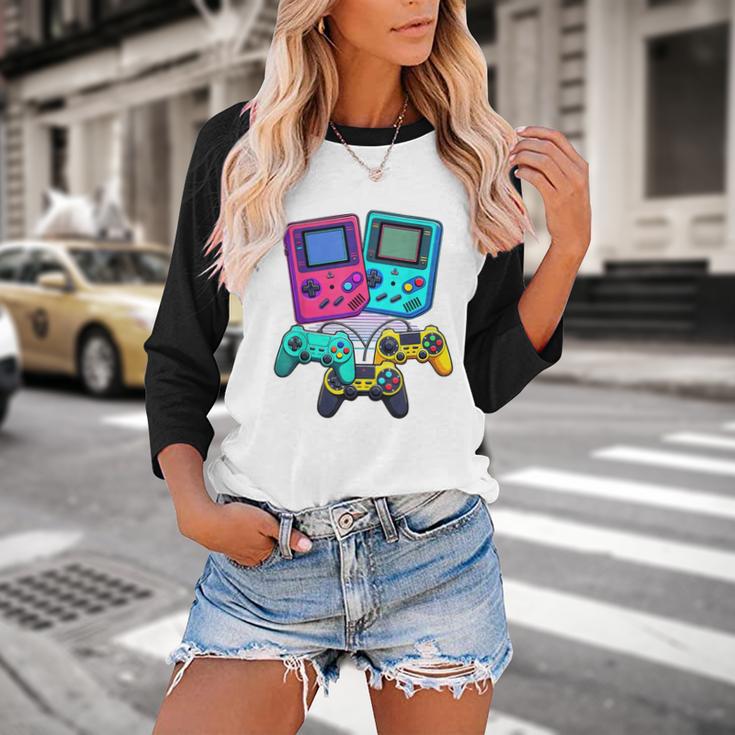 Eighties Console Controller Gaming Player Gadget Nostalgia Baseball Raglan Shirt