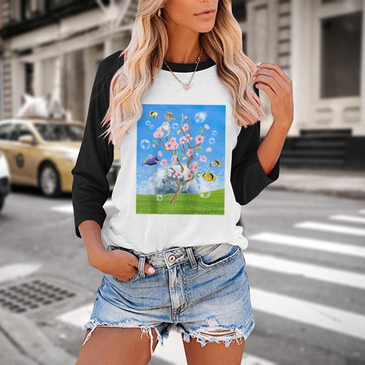 Frutiger Aero Aesthetic Tech Cherry Blossom Fishes Bubbles Raglan Baseball Tee Baseball Raglan Shirt Frutiger Aero Aesthetic Tech Cherry Blossom Fishes Bubbles Raglan Baseball Tee Baseball Raglan Shirt