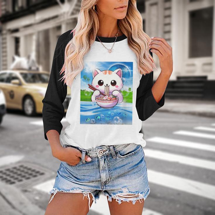 Frutiger Aero Aesthetic Tech Kawaii Ramen Cat Fishes Baseball Raglan Shirt Frutiger Aero Aesthetic Tech Kawaii Ramen Cat Fishes Baseball Raglan Shirt