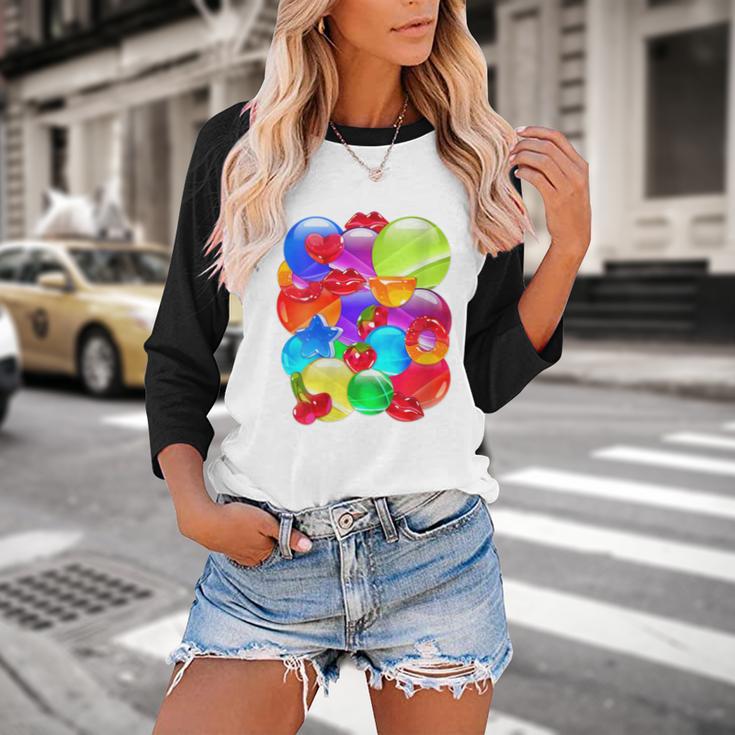Frutiger Aero Aesthetic Tech Orb Pattern Heart Cherry Lips Baseball Raglan Shirt
