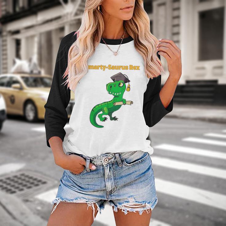 Graduation Dinosaur Smarty Saurus Rex Diploma Dinosaur Baseball Raglan Shirt