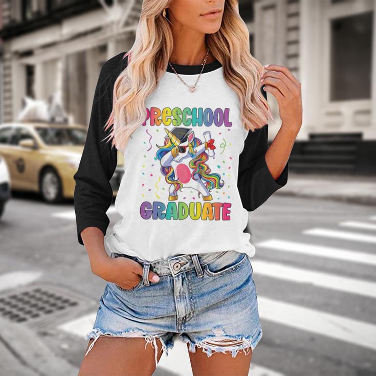 Kids Preschool Graduation Dab Unicorn Preschool Graduate Baseball Raglan Shirt
