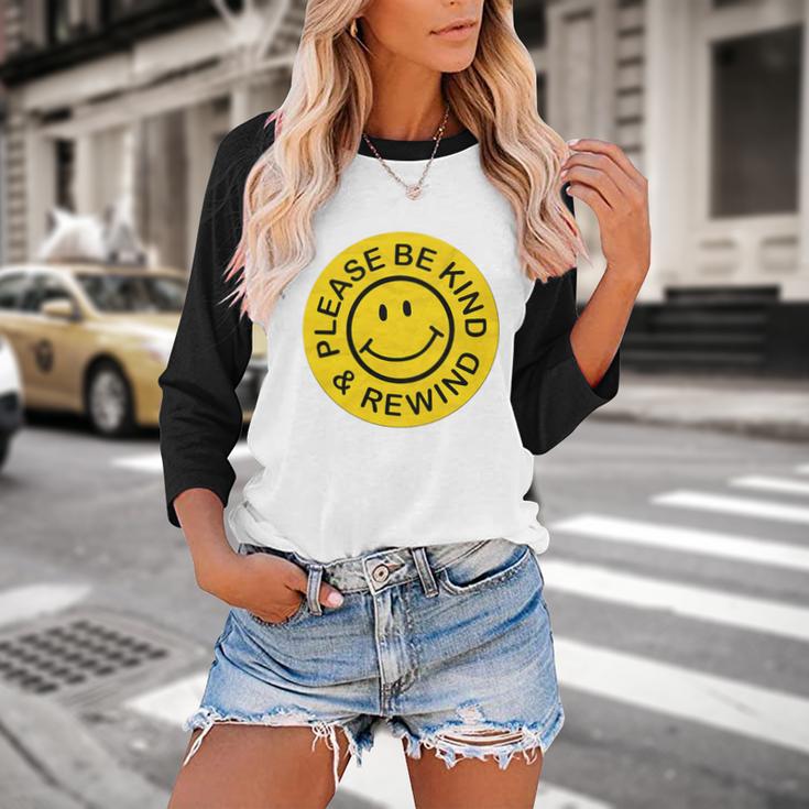 Be Kind Rewind Shirt Retro Nostalgia Sticker 80s 90s Tee Premium Tri-Blend Baseball Raglan Shirt