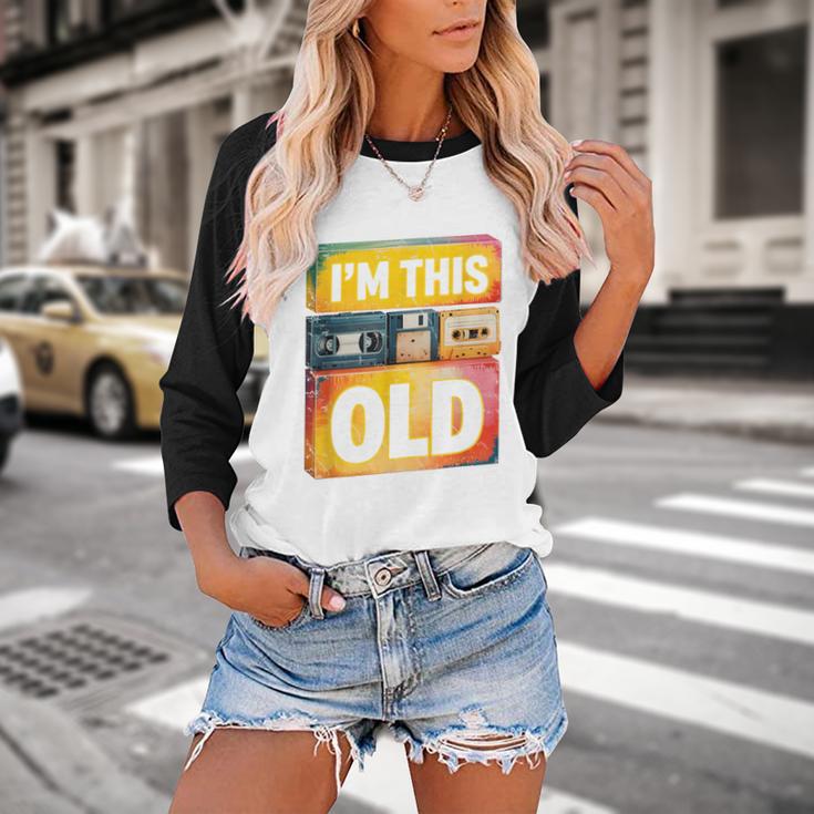 Im This Old Retro 80s 90s VHS Cassette Floppy Disk Nostalgia Baseball Raglan Shirt