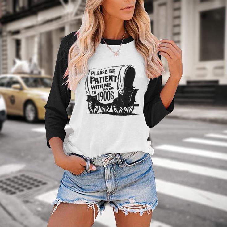 Please Be Patient With Me I'm From The 1900s Covered Wagon Baseball Raglan Shirt