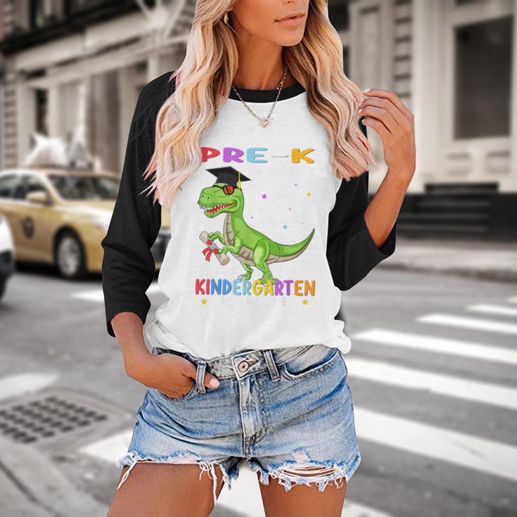Pre k Graduation We Are Done Class 2023 Pre-k Dinosaur Boys Baseball Raglan Shirt