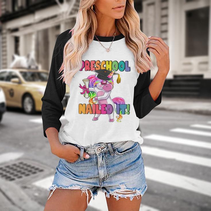 Preschool Nailed It Flossing Unicorn Graduation Shirt Baseball Raglan Shirt