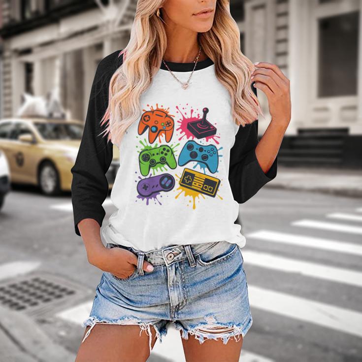 Retro Gamer Controller 80s 90s Video Game Arcade Nostalgia Baseball Raglan Shirt