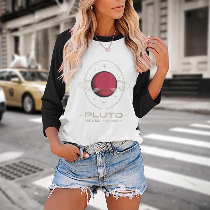 Retro Pluto Never Forget Classic Planet Pluto Nostalgia Baseball Raglan Shirt