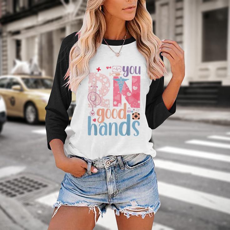 You RN Good Hands Cute Nurse Nursing Student Graduation Baseball Raglan Shirt