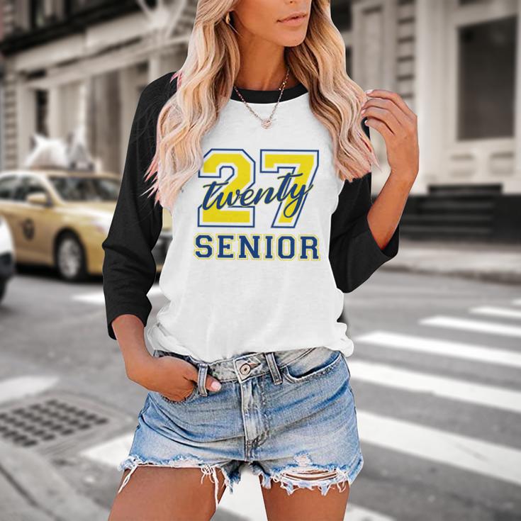 Senior Class Of 2027 Graduation Yellow And Blue On The Back Premium Tri-Blend Baseball Raglan Shirt