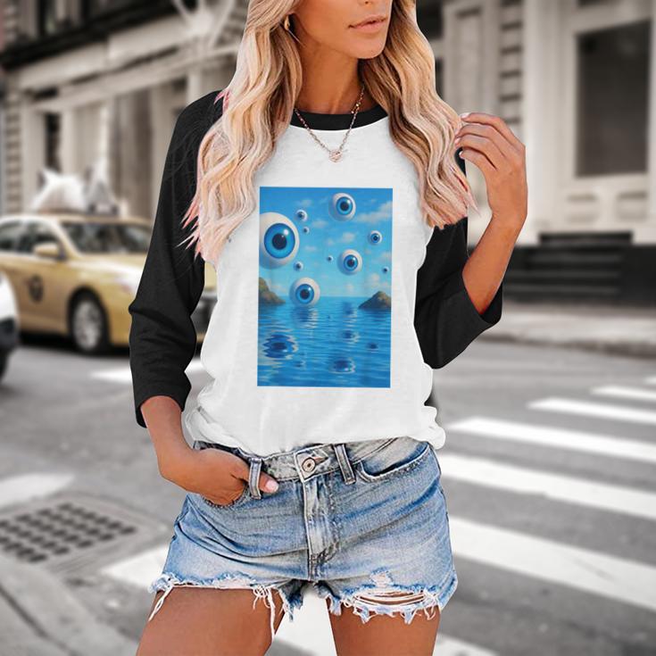Trippy Weirdcore Frutiger Aero Surreal Eyeballs Y2K Baseball Raglan Shirt