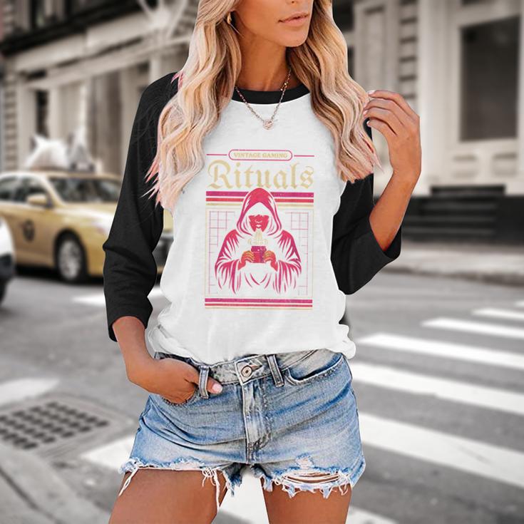 Vintage Gaming Rituals Retro Gamer Nostalgia Vintage Games Baseball Raglan Shirt
