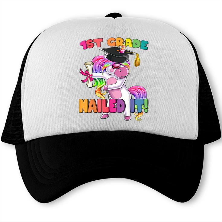 1st Grade Nailed It Flossing Unicorn Graduation Shirt Trucker Cap