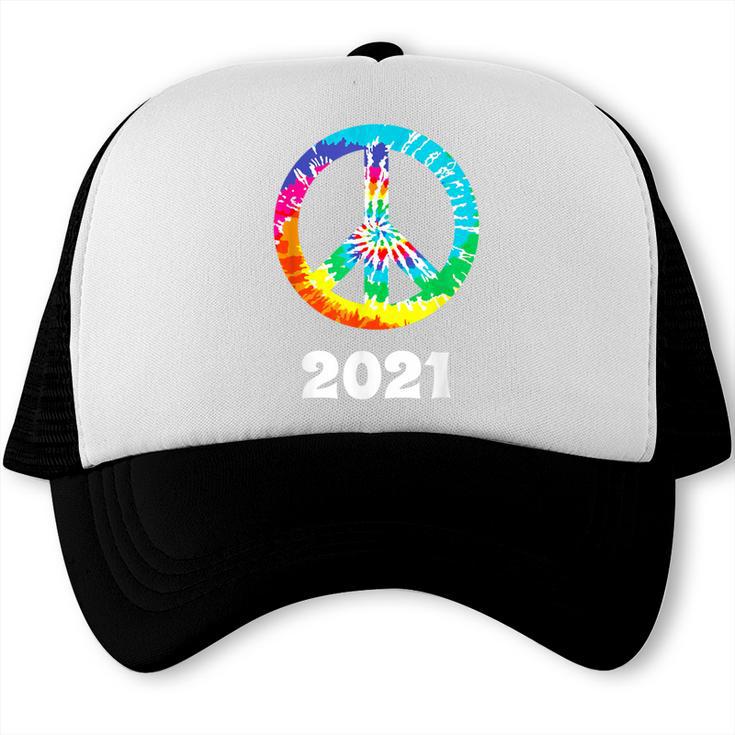 2021 Graduation Class Year Tie Dye Peace Sign Graduate Shirt Trucker Cap