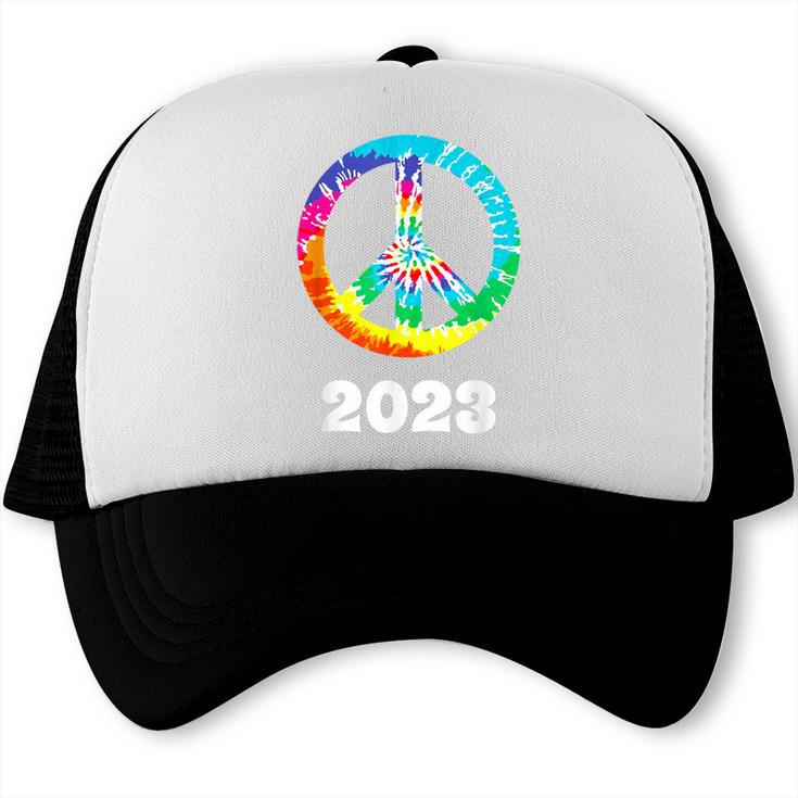 2023 Graduation Class Year Tie Dye Peace Sign Graduate Shirt Trucker Cap