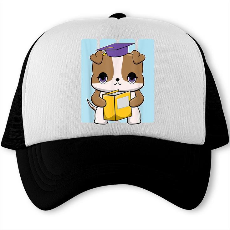 Bulldog Anime Pup Graduation Trucker Cap