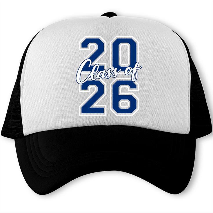 Class Of 2026 Graduation Varsity Navy Blue Letters Premium Tri-Blend Trucker Cap