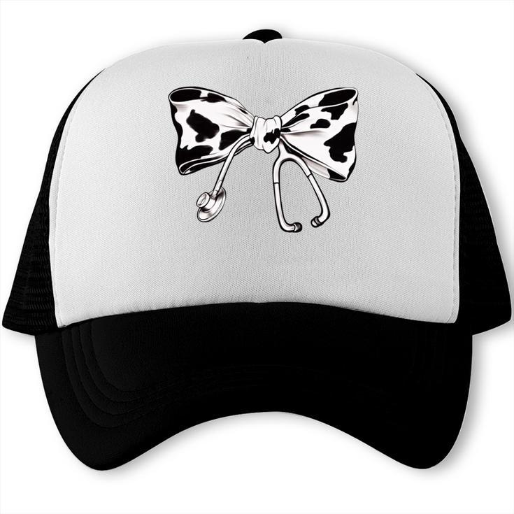 Cow Print Bow And Stethoscope Nurse RN Graduation Coquette Trucker Cap