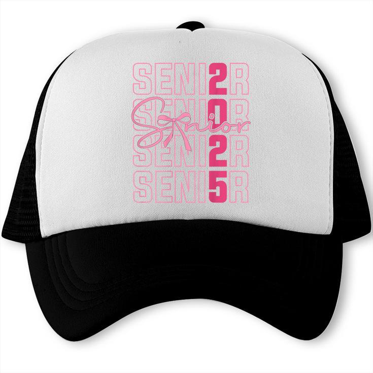 Cute Girls Women Class 2025 Graduation Senior Coquette Bow Trucker Cap