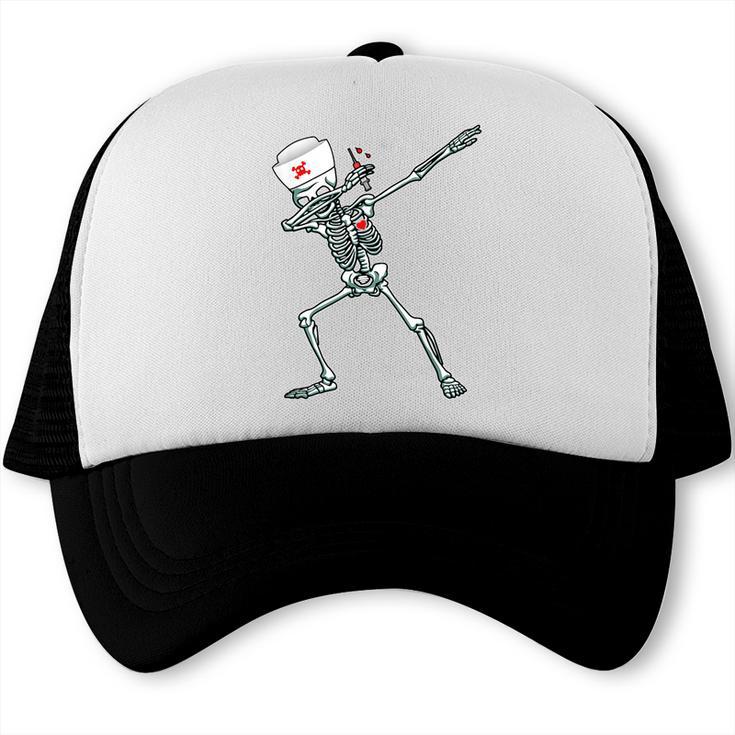 Dabbing Skeleton Nurse Halloween Graduation Trucker Cap