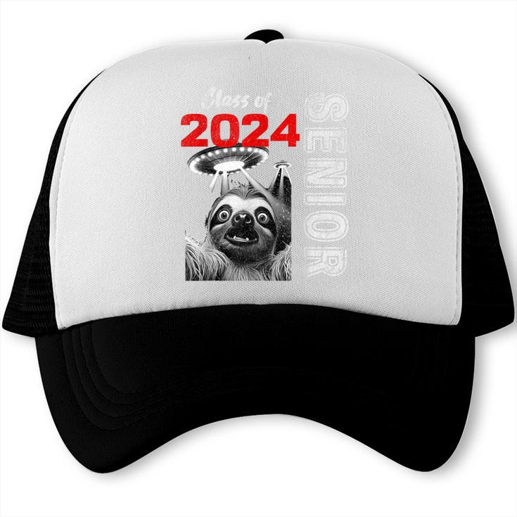 Fun Trendy UFO Sloth Graduation Class Of 2024 Senior Trucker Cap