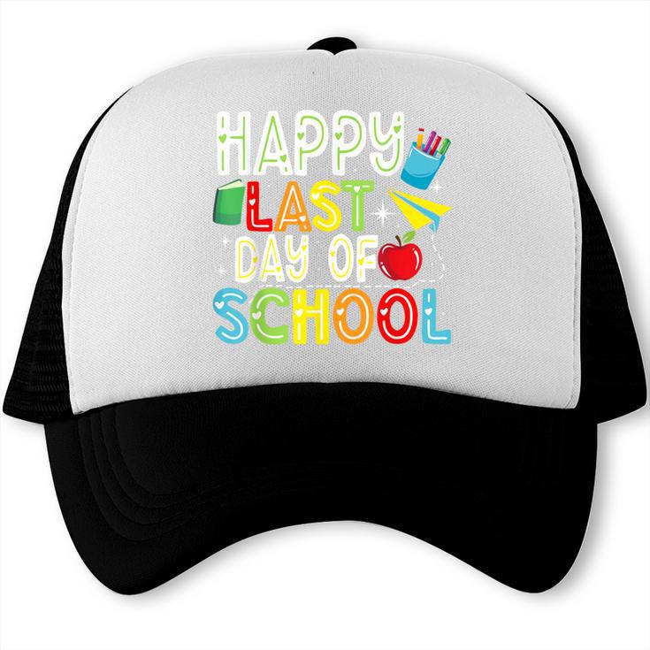 Happy Last Day Of School Teacher Kids Boys Girls Graduation Trucker Cap