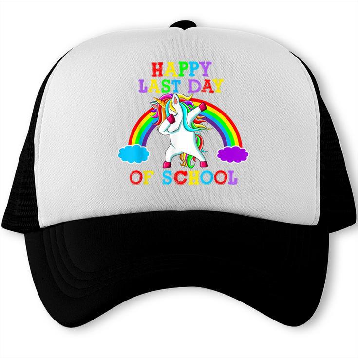 Happy Last Day Of School Teacher Student Graduation Unicorn Trucker Cap