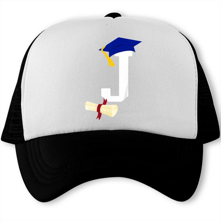Kids Initial J Letter For Boys Preschool Graduation Kindergarten Trucker Cap