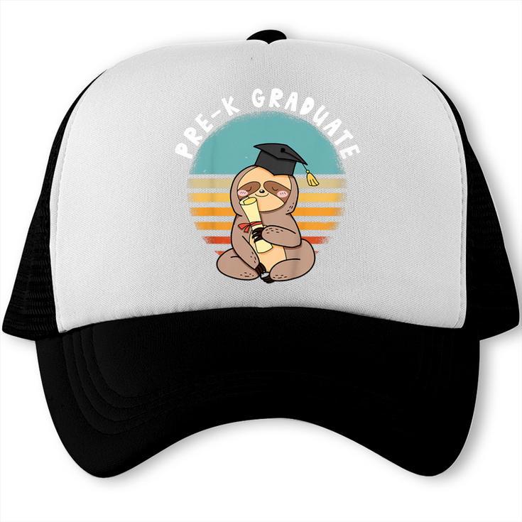 Kids Pre-K Graduate Sloth Cap And Gown Cute Preschool Graduation Trucker Cap