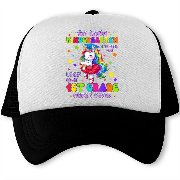 Kindergarten Graduation 2025 Graduate Girls Unicorn 1st Grad Trucker Cap