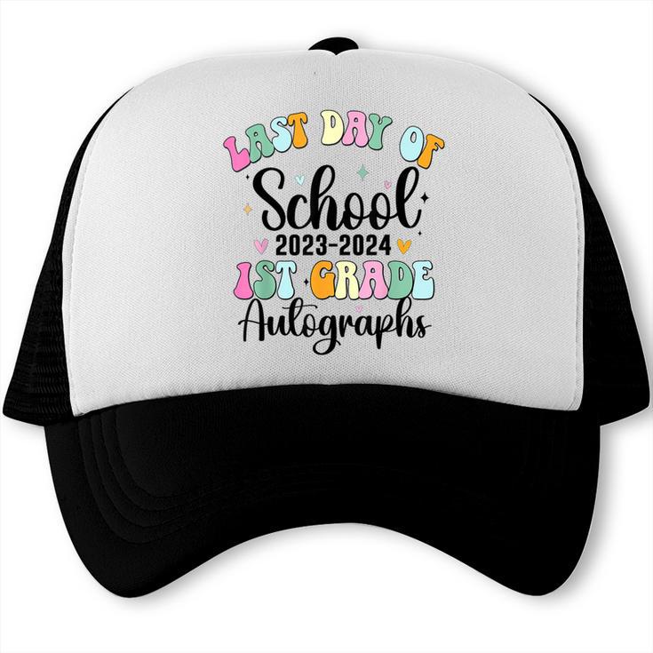 Last Day Autographs 1st Grade Graduation Boys Girls Groovy Trucker Cap