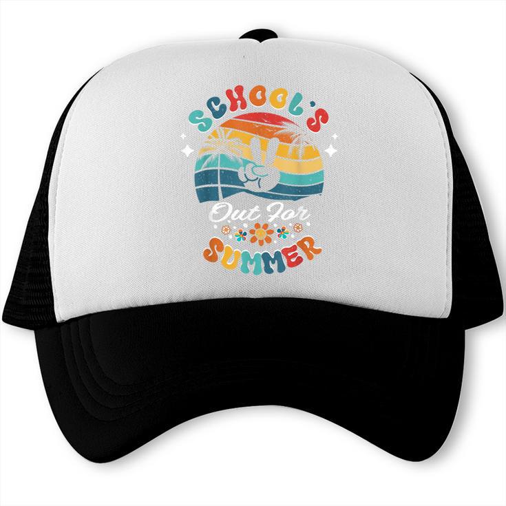 Last Day Of School Groovy Graduation School's Out For Summer Trucker Cap