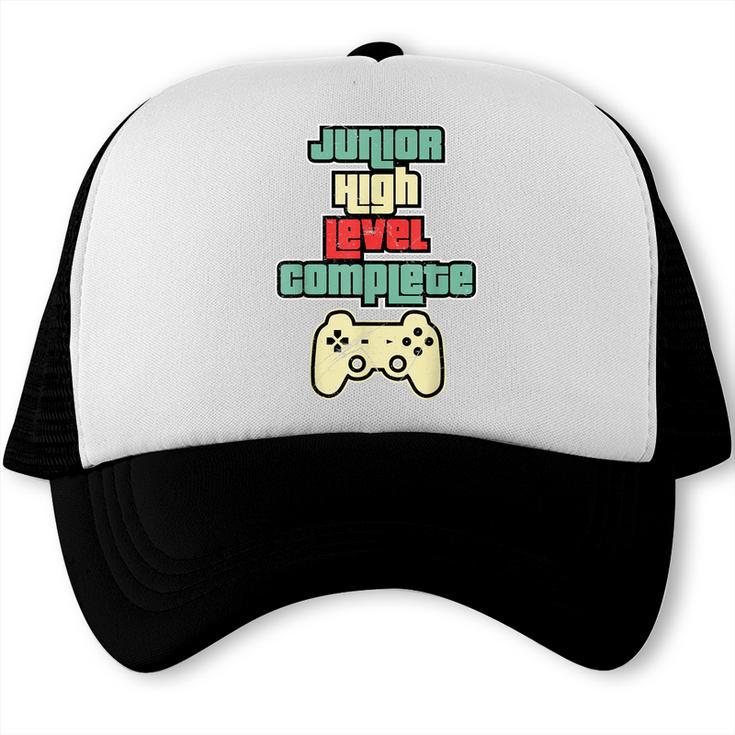 Level Complete Jr High School Graduation Grad Slogan T Shirt Trucker Cap