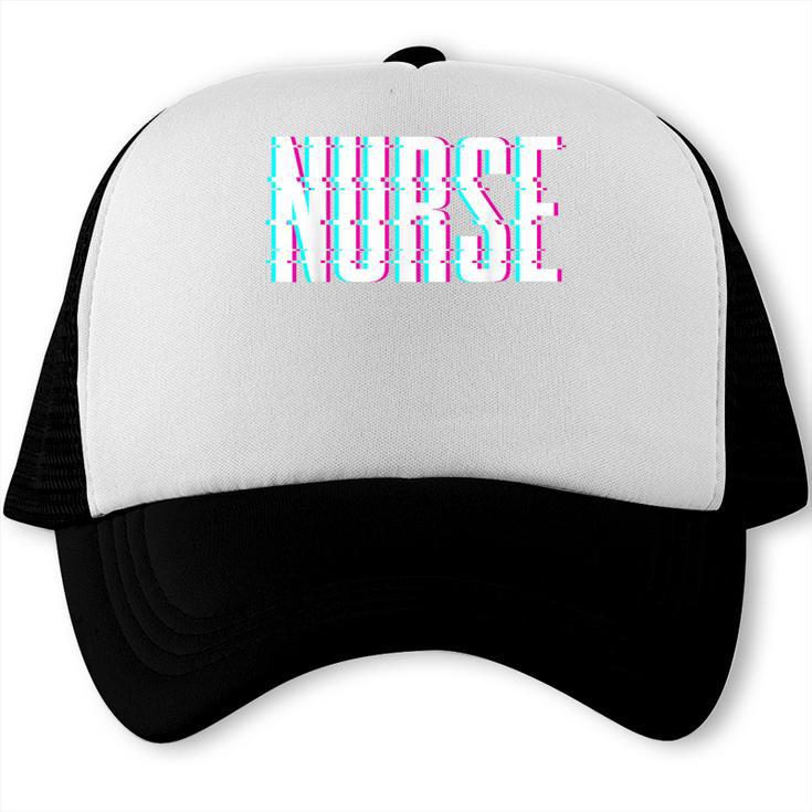 Nurse Glitch Aesthetic Graduation Nurse Glitch Graphic Art Trucker Cap