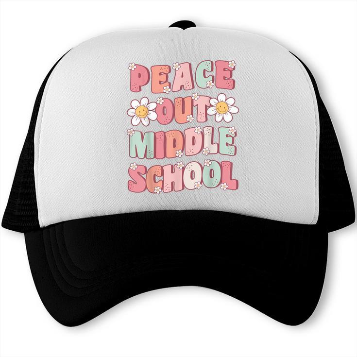 Peace Out Middle School Graduation Groovy Last Day Of School Trucker Cap