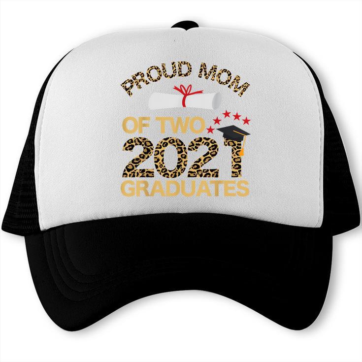 Proud Mom Of Two 2021 Graduates Twin Mama Graduation Leopard Trucker Cap
