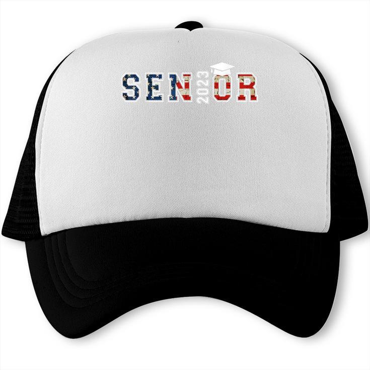 Senior 2023 American Flag USA Graduation Class Of 2023 Women Kids Men Trucker Cap