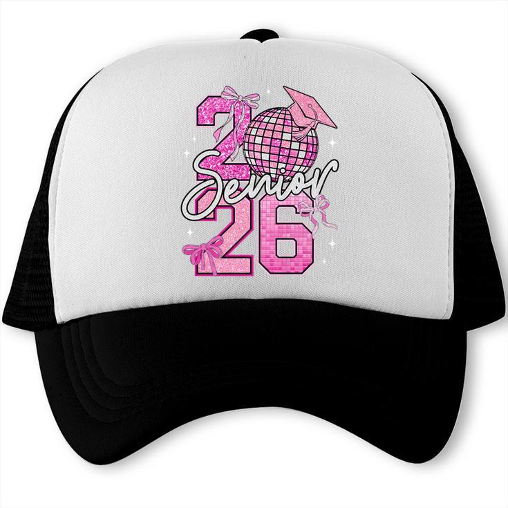 Senior 2026 Graduation Girls Coquette Pink Bow Class Of 2026 Premium Trucker Cap