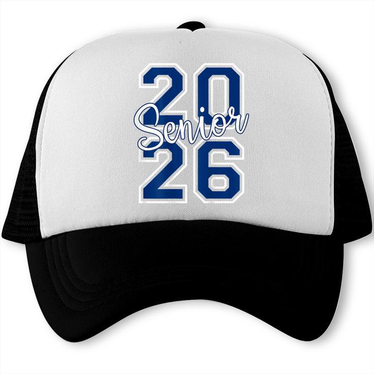 Senior 2026 Graduation Varsity Navy Blue On The Back Trucker Cap