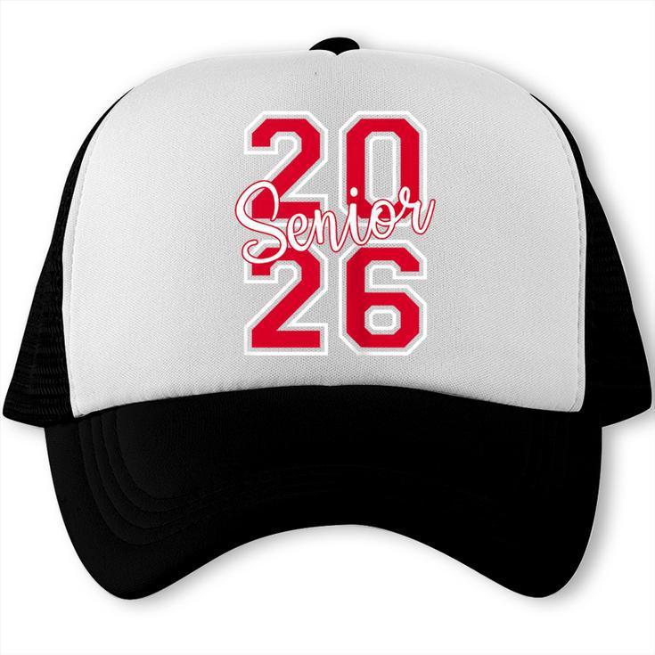 Senior 2026 Graduation Varsity Red Letters On The Back Trucker Cap